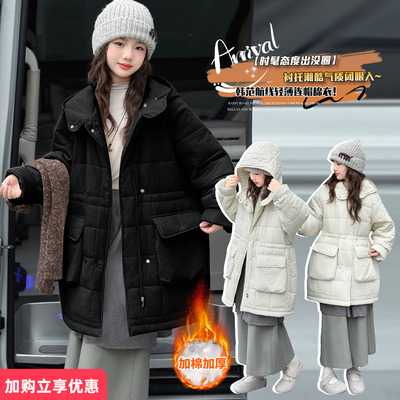 女童中长款棉服2025新款