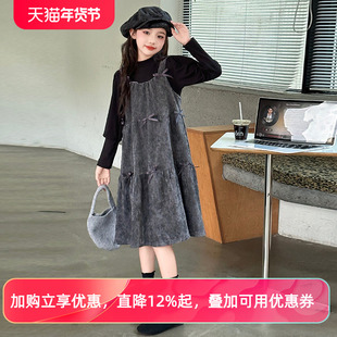 女童连衣裙秋冬2025新款儿童长袖公主裙秋季大童女孩背带裙子套装