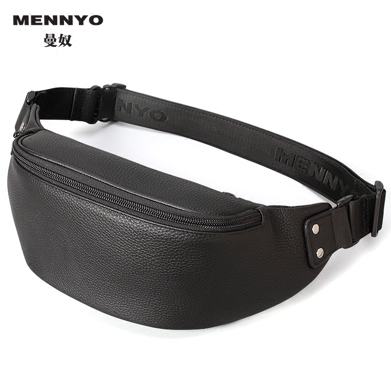 MENNYO男士斜挎包真皮跑步休闲户外运动腰包多功能手机包YKK拉链