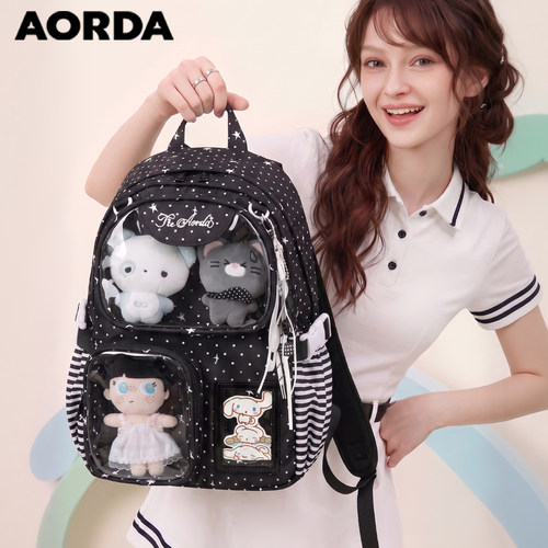 AORDA日常黑色痛包轻便双肩背包