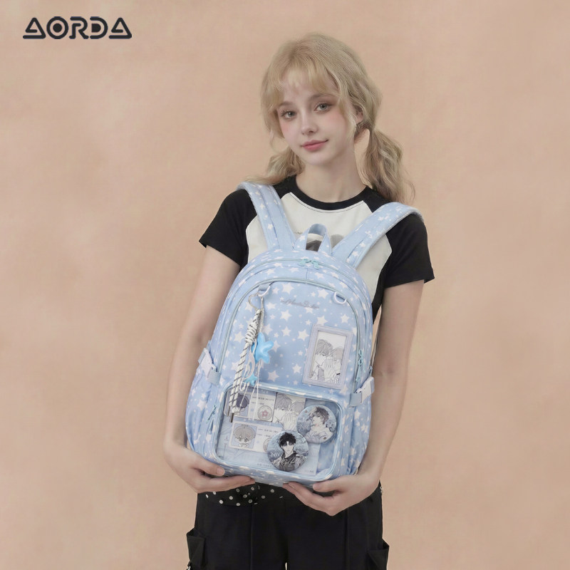 AORDA 蓝色痛包书包初中女生娃包吧唧大容量日常款高中生背包双肩,箱包皮具/热销女包/男包,痛包,淘宝优惠券,粉丝福利购,淘宝优惠卷