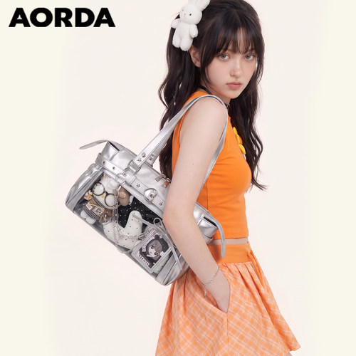 AORDA日常银色机车痛包透明娃包