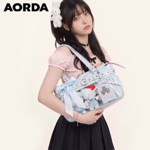 AORDA学生蓝色机车痛包通勤娃包