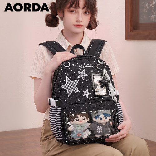 AORDA简约痛包波点双肩背包书包