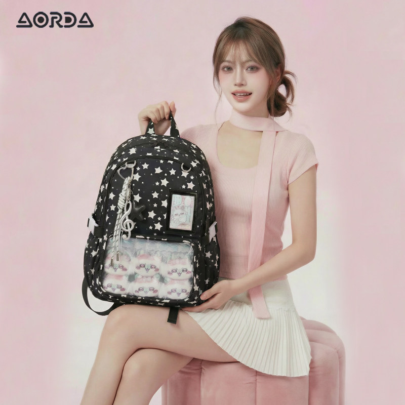 AORDA 双肩黑色痛包书包日常款初中女生娃包吧唧大容量高中生背包,箱包皮具/热销女包/男包,痛包,淘宝优惠券,粉丝福利购,淘宝优惠卷