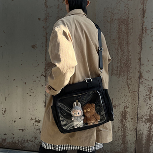 AORDA 痛包三用二次元双肩斜挎包学生党徽章透明学生党托特包男士