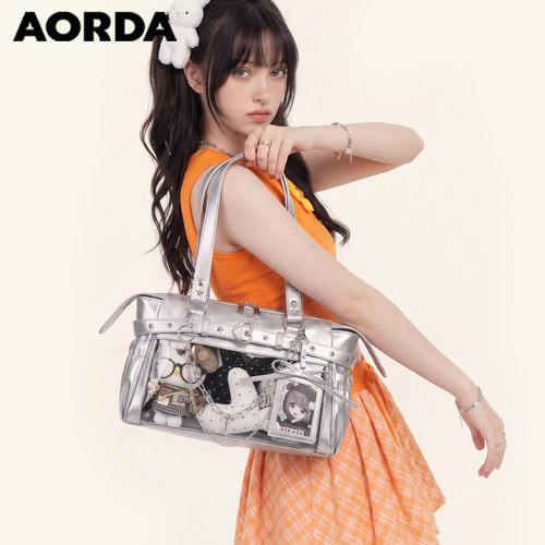 AORDA日常银色机车痛包透明娃包