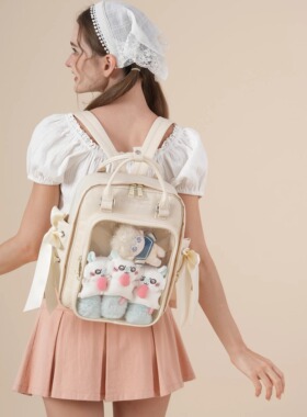 AORDA 韩系丝带书包小食量黄色痛包双肩通勤可爱背包吧唧10cm娃包