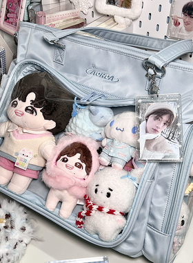 AORDA 三用双肩蓝色痛包单肩斜挎大食量外出通勤透明隔层吧唧娃包