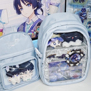 AORDA 痛包双肩大容量书包初中女生蓝色背包学生党二次元40cm娃包