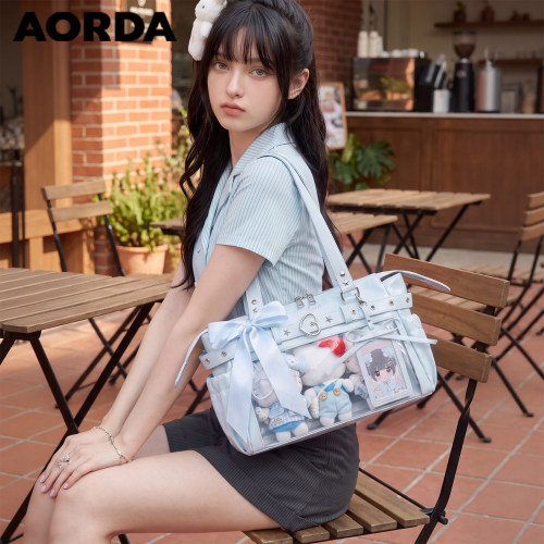AORDA追星蓝色机车痛包韩系娃包