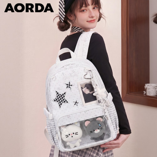 AORDA外出痛包波点双肩背包书包