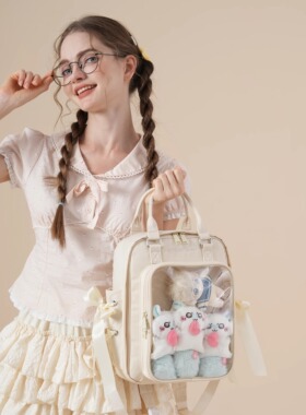 AORDA 丝带小食量黄色痛包通勤书包双肩背包吧唧10cm遛娃包二次元