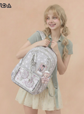 AORDA 高中生背包双肩日常款灰色痛包书包初中女生娃包吧唧大容量