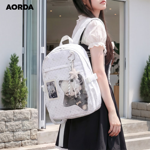 AORDA简约痛包波点双肩背包书包