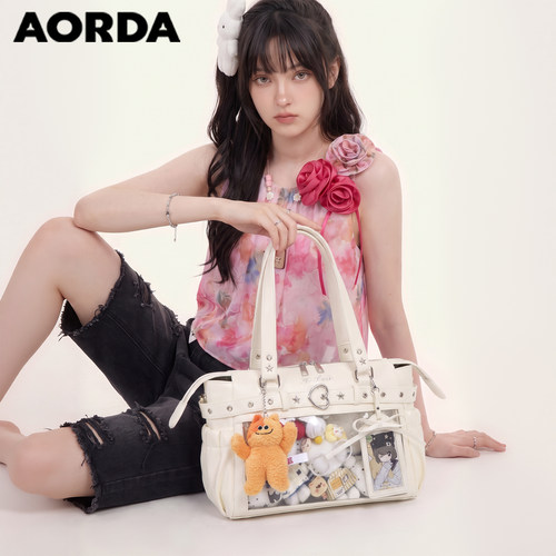 AORDA韩系皮质机车痛包透明娃包