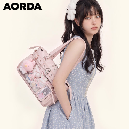 AORDA粉色机车痛包单肩可爱娃包