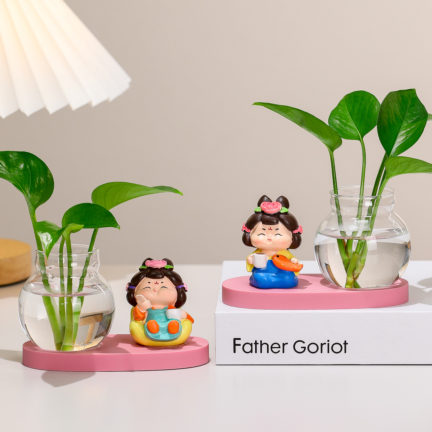 可爱卡通唐仕女透明玻璃花瓶装饰