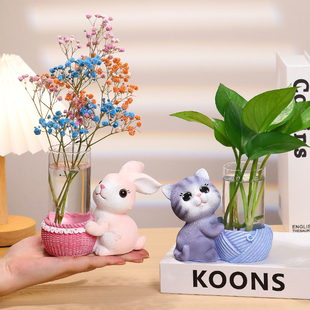 饰摆件 可爱创意小兔子玻璃试管花瓶家居好物客厅办公室桌面工位装