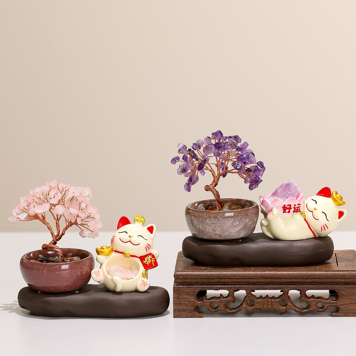 招财猫发财树摆件办公装饰好物