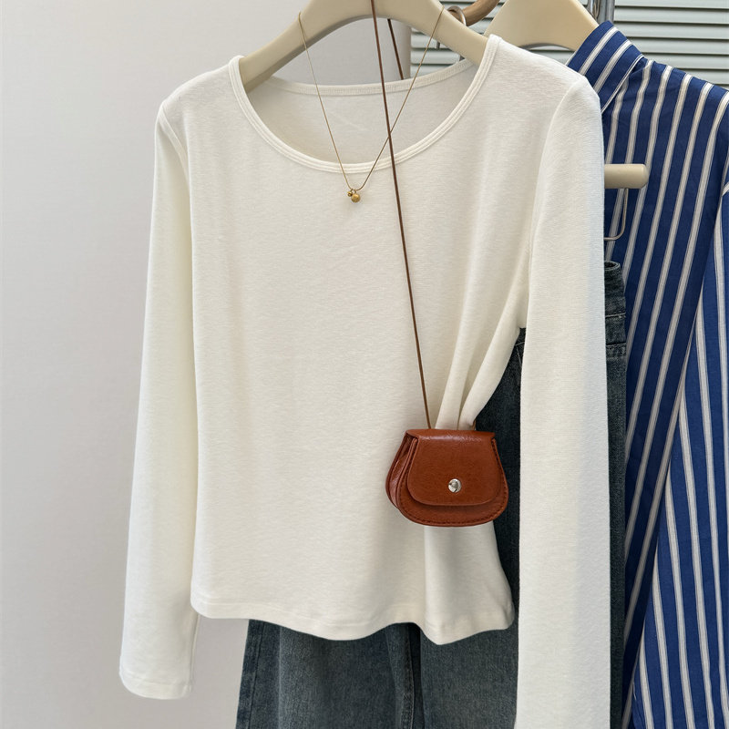 欧货白色长袖t恤女2025新款宽松时尚休闲显瘦简约内搭打底衫上衣