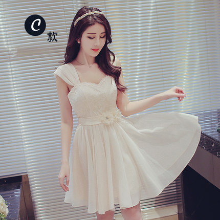 伴娘服短款2017冬季新款伴娘团礼服姐妹裙香槟色小礼服修身连衣裙