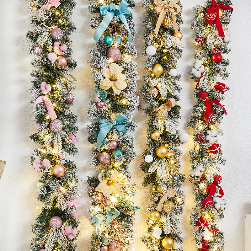 圣诞节装饰藤条喷雪加密藤圈花环栏杆扶手橱窗门头圣诞节场景布置