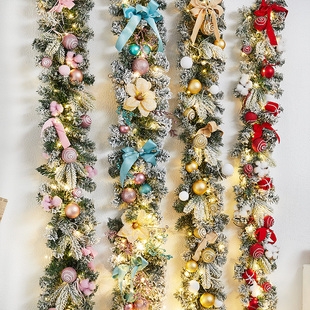 圣诞节装饰藤条喷雪加密藤圈花环栏杆扶手橱窗门头圣诞节场景布置