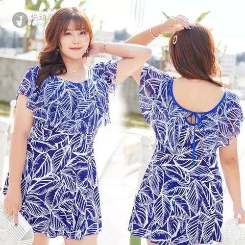 大码连体泳衣女遮肚显瘦