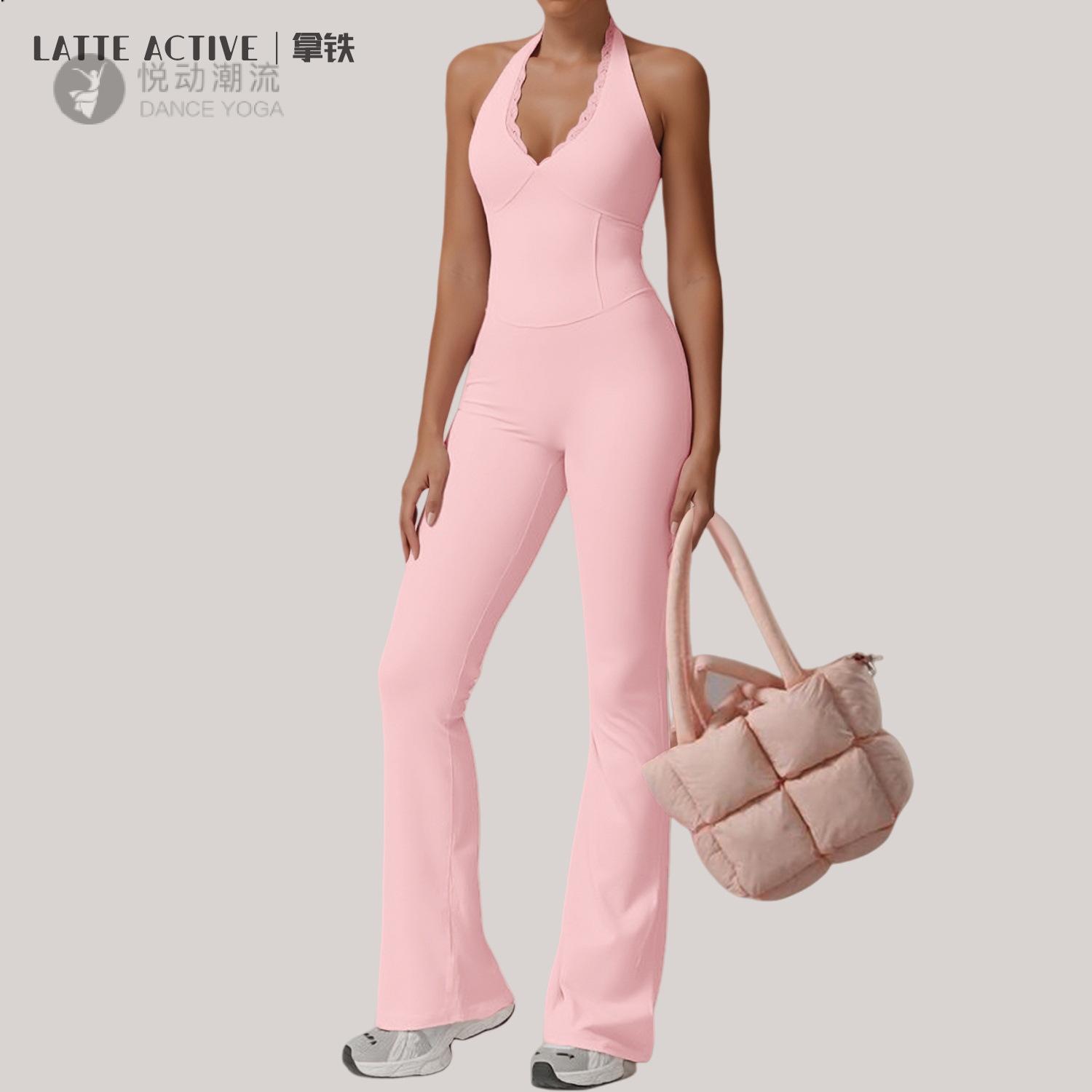 拿铁女孩运动风挂脖袖连体衣色