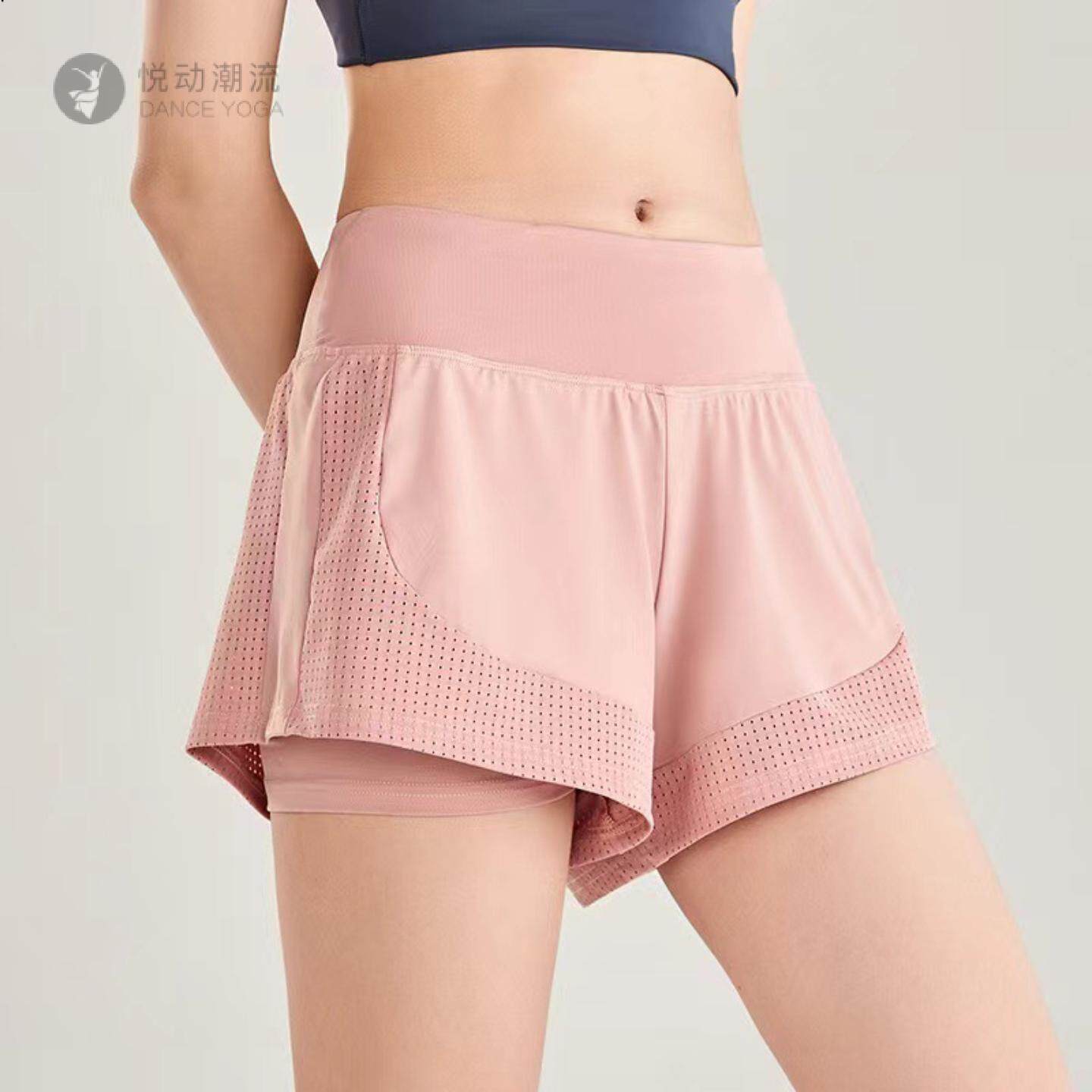 运动短裤女宽松跑步防走光外穿训练假两件瑜伽健身房热裤短裤