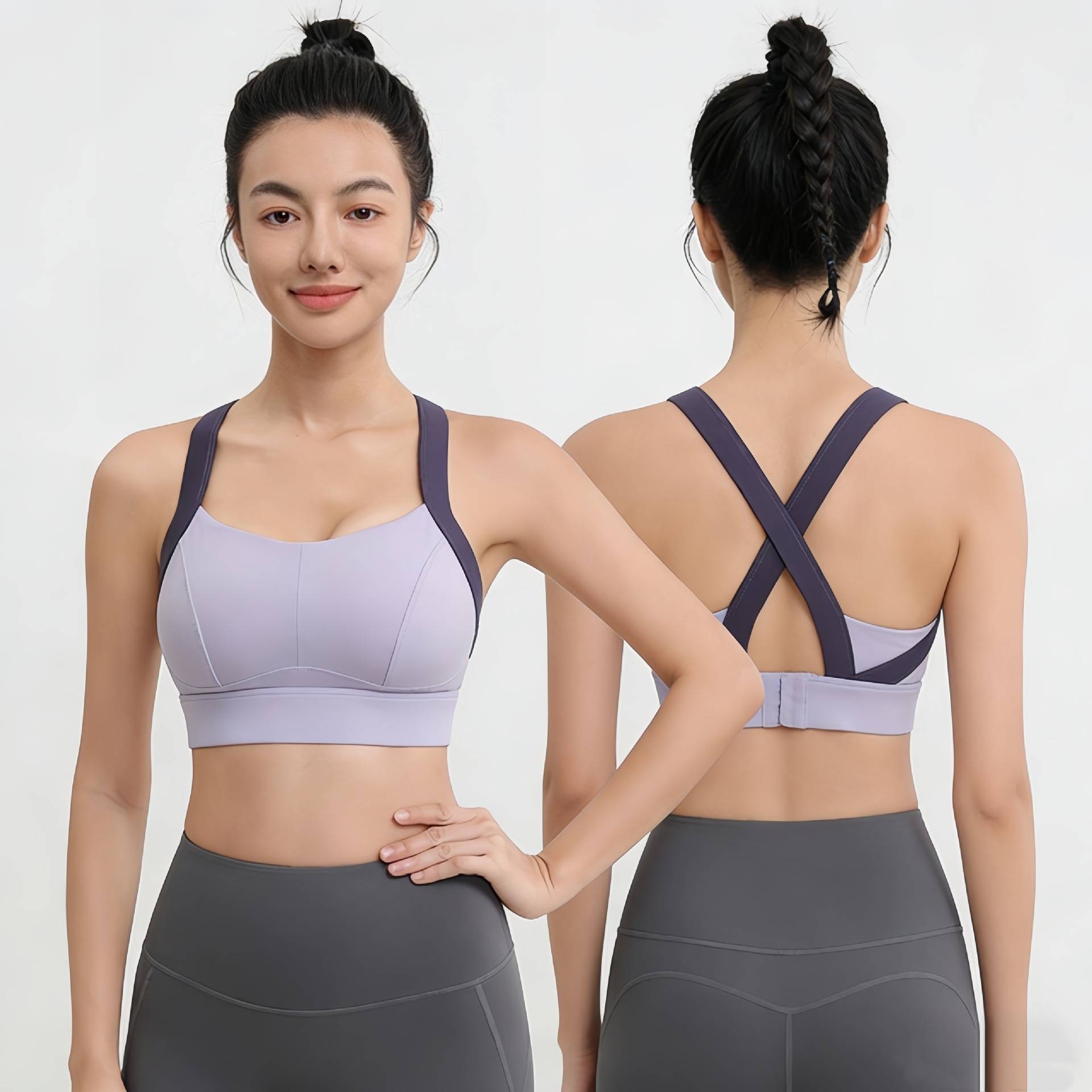 春款收副乳交叉美背运动内衣女