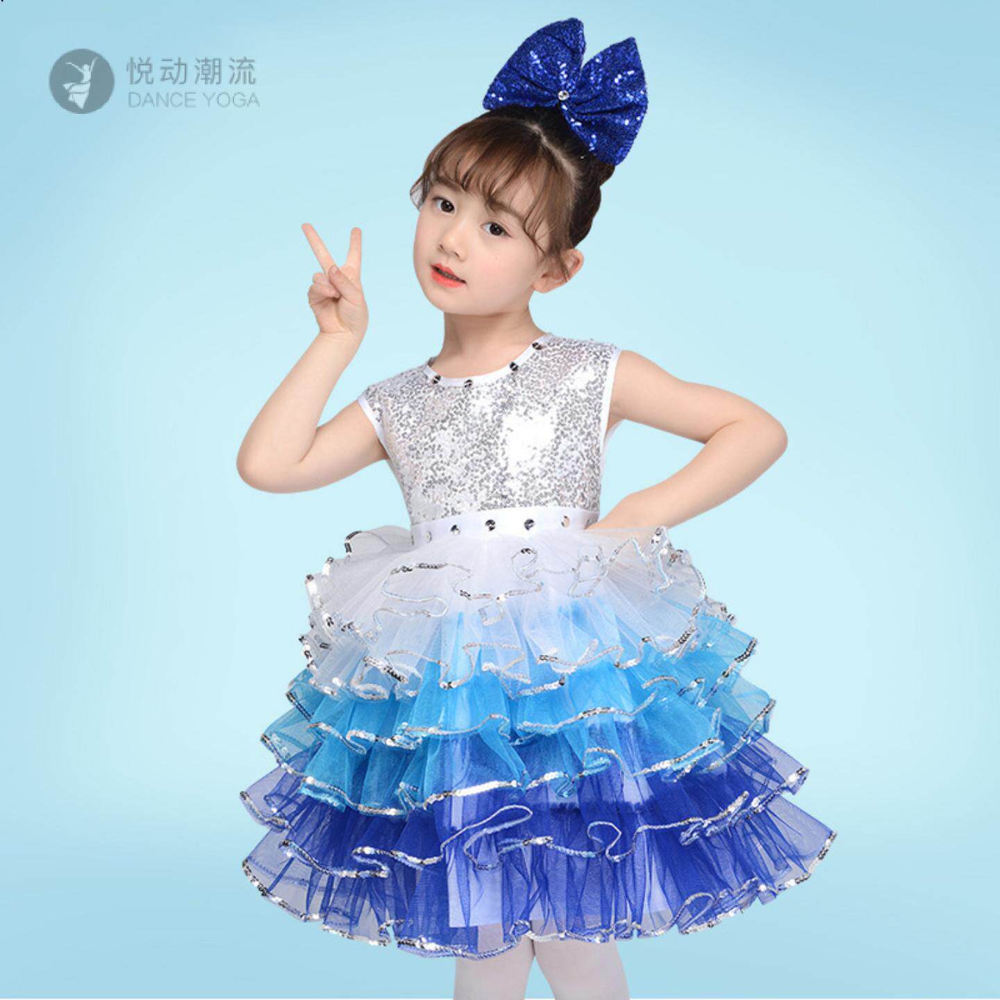 儿童演出服中小童蓬蓬纱女雪宝宝舞蹈公主裙女童纱裙幼儿园表演服