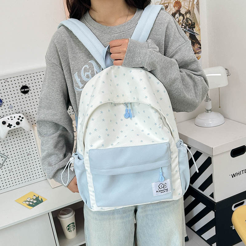 书包女大学生可爱星星印花双肩包