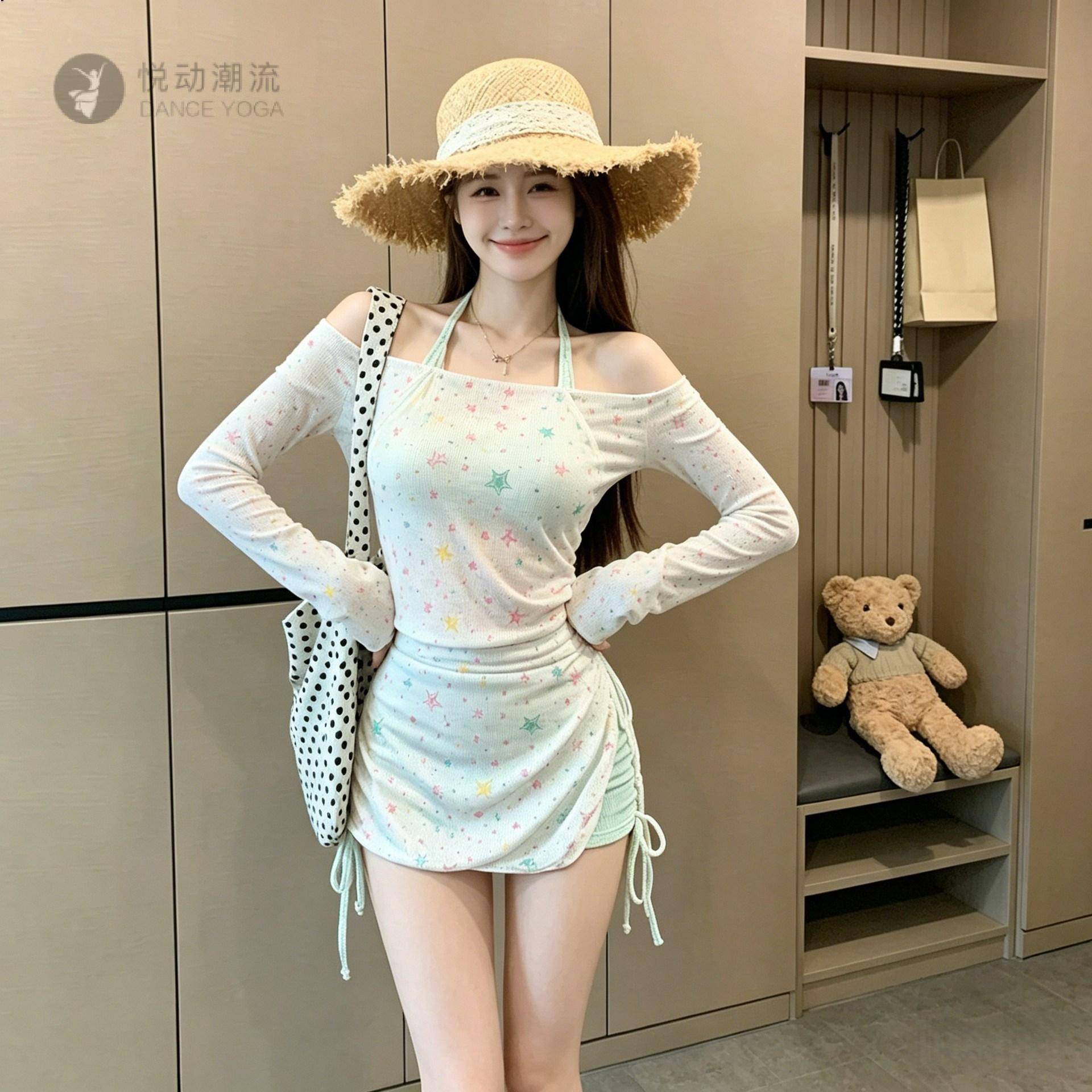 小清新分体泳衣女三件套长袖遮肚