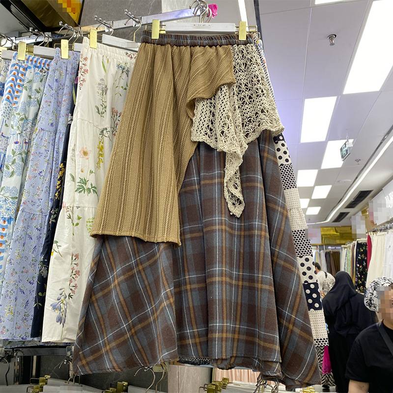 森系不规则格子半身裙女2025新款