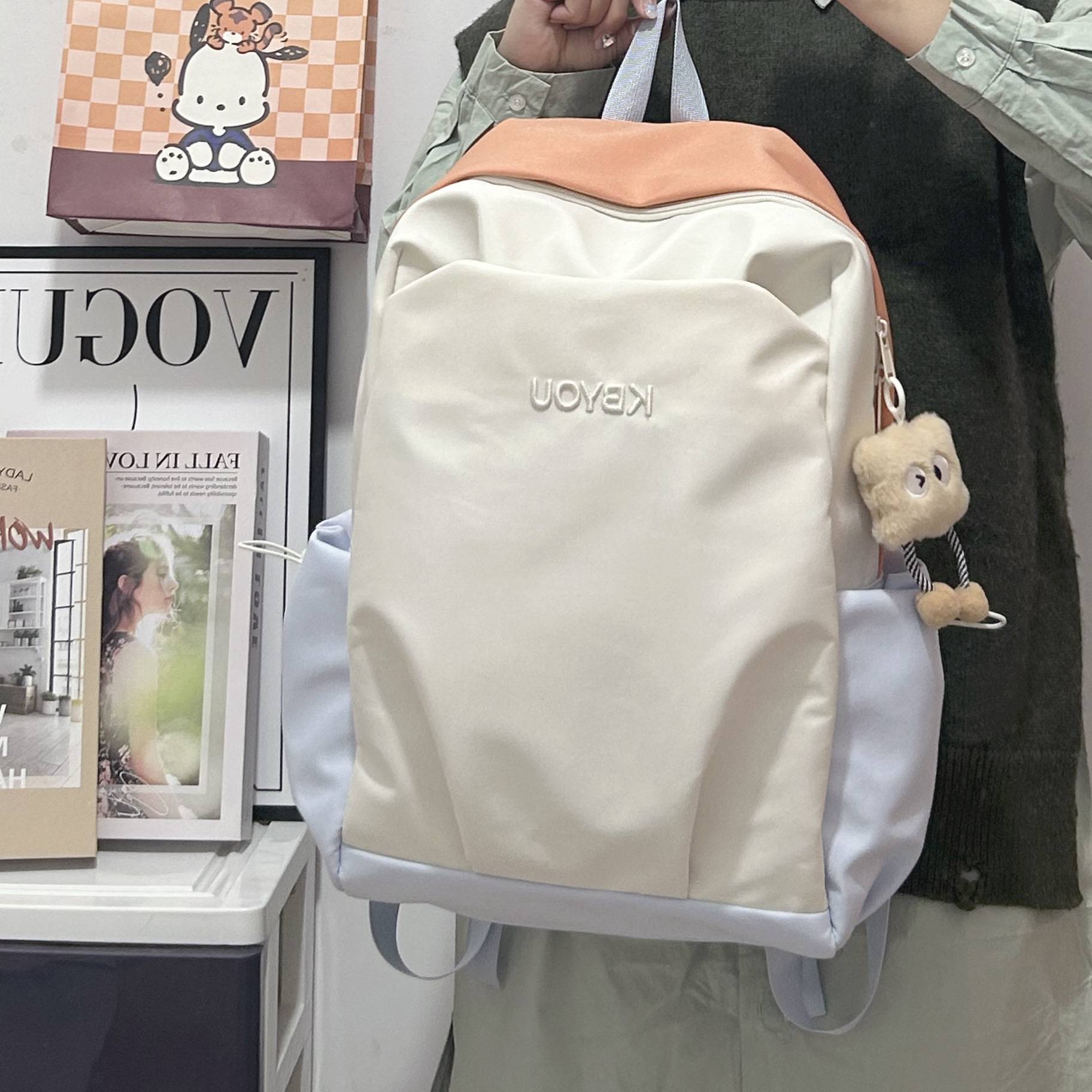撞色双肩包女学院风休闲百搭轻便