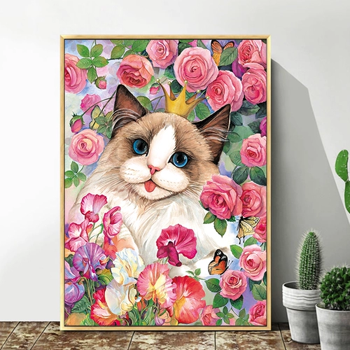 Cat Cross Emelcodery 2023 Новая линейная вышитая спальня современная простая розовая цветок милая версия ручной вышивки