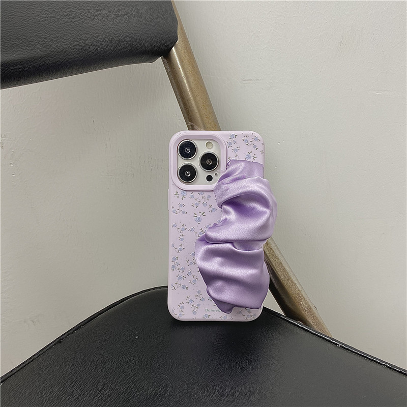 ins紫色碎花弹力腕带适用iphone16promax手机壳苹果13春夏15保护套14Pro女11新款12Pro全包防摔13ProMax软壳