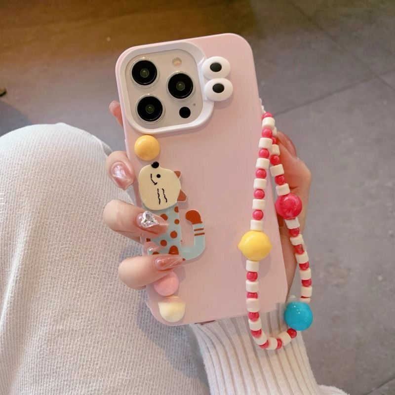 日韩俏皮可爱小圆球猫咪适用iphone16promax手机壳苹果13手链12保护套14Pro女11新款15ProMax全包防摔13Pro软