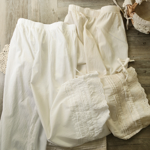 两穿灯笼裤 轻薄全棉松紧腰系蝴蝶结花边打底裤 女 很森 叠穿bi入