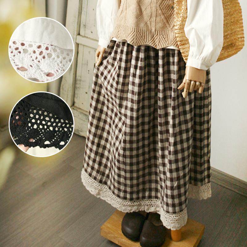 日本s*2棉麻半身裙 森女甜美花边下摆松紧腰A字裙日系长裙有衬里,女装/女士精品,半身裙,淘宝优惠券,粉丝福利购,淘宝优惠卷