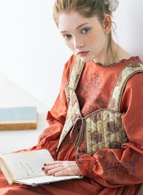 日本sm2秋季画册款 精美刺绣宽松连衣裙日系棉麻森林系袍子OP女装