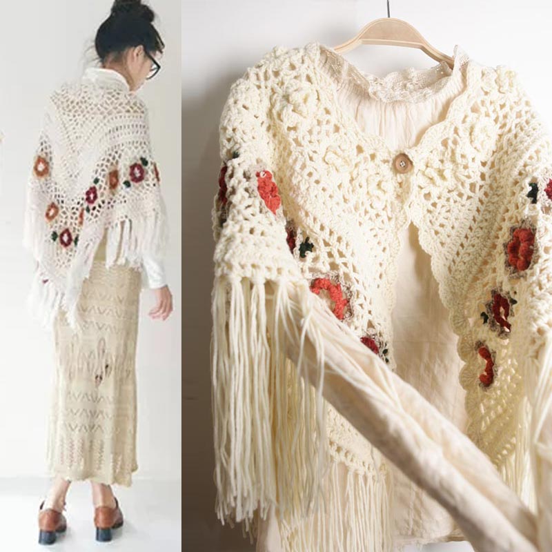 纯手工制品北欧复古大披肩花朵