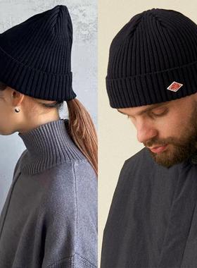 外贸日d日本dant*n刺绣菱形标羊毛混纺针织帽冷帽男女同款毛线帽