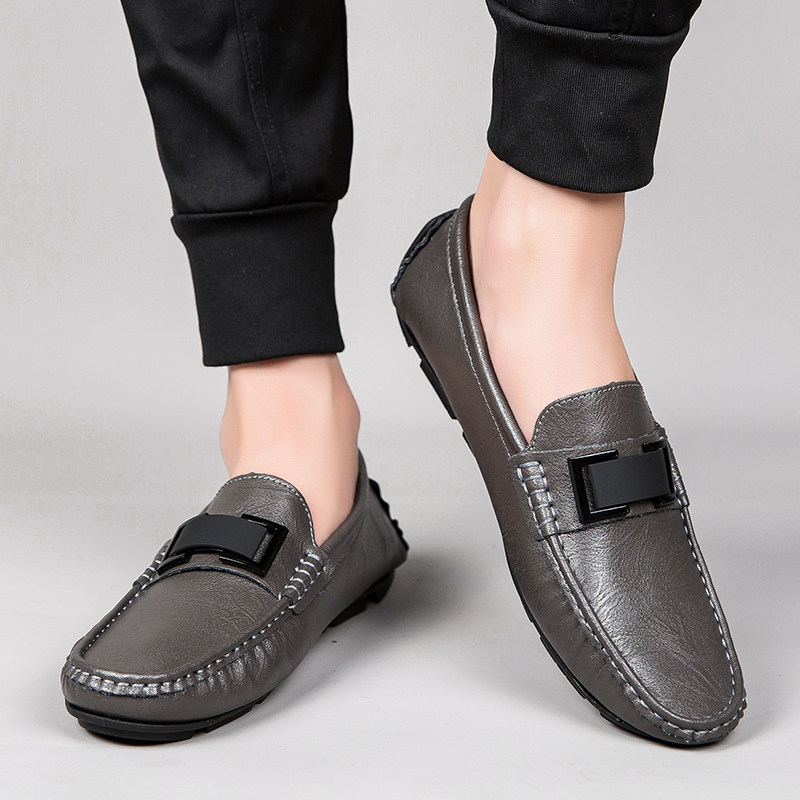 品牌时尚款2024年夏季豆豆鞋男新款男鞋真皮商务男士休闲皮鞋软底