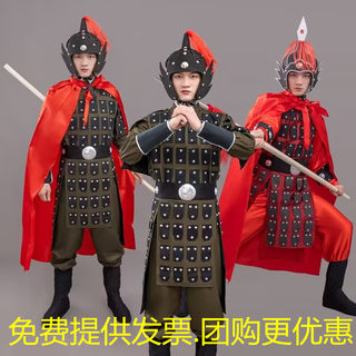 古代士兵服盔甲将军表演服战袍舞台满江红合唱花木兰演出服装战服