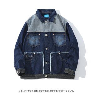 白底平铺 秋冬日系复古补丁夹克美式工装宽松牛仔外套 NZ78-P85图片