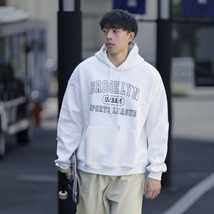 WY687-P50 男士春季青少年学生日系简约字母连帽卫衣外套宽松上衣图片