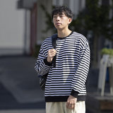 WY360-P35春季新款青少年学生条纹卫衣男生圆领潮牌黑色百搭上衣，男装卫衣，电商C309B